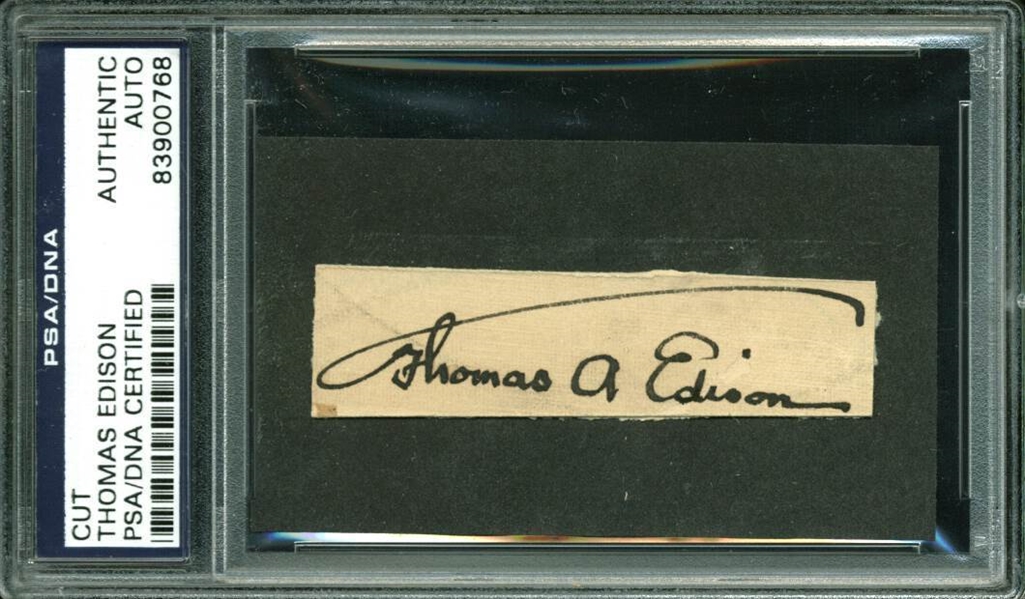 Thomas Edison Signed .75" x 3" Signature Cut (PSA/DNA Encapsulated)