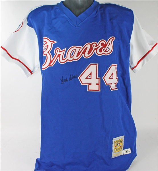 Hank Aaron Signed 1974 Mitchell & Ness Atlanta Braves Blue Jersey (JSA)