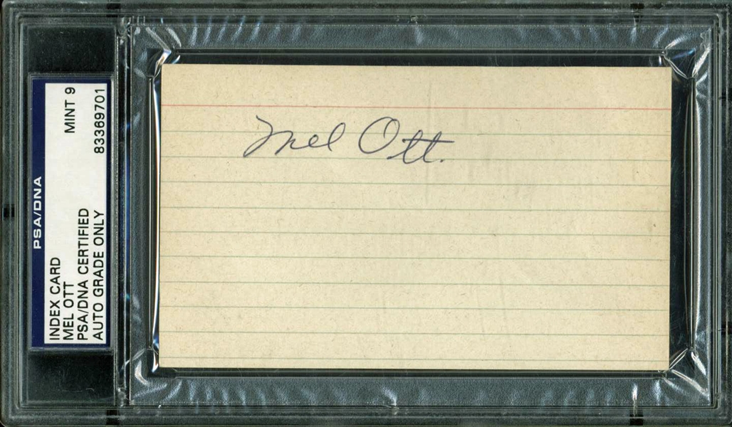 Mel Ott Vintage Signed Index Card (PSA/DNA Graded MINT 9)