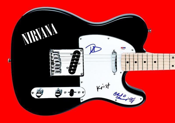 Nirvana: David Grohl, Krist Novoselic & Chad Channing Signed Telecaster Style Electric Guitar (PSA/DNA)
