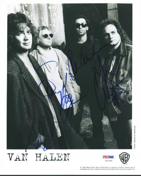 Van Halen Signed Autographed 8" x 10" Black & White Promotional Photograph w/ 4 Signatures! (PSA/DNA)