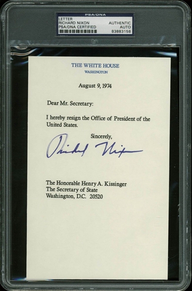 Richard Nixon Signed Mock Presidential Resignation Letter to Henry Kissinger (PSA/DNA Encapsulated)