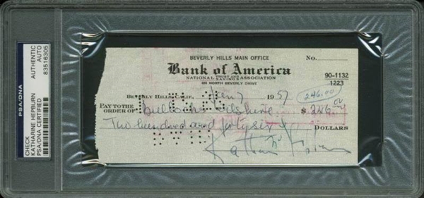 Katharine Hepburn Signed 1957 Bank Check (PSA/DNA Encapsulated)