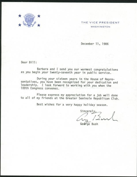 George H.W. Bush Typed & Signed 1986 Letter on Vice President Letterhead (PSA/DNA)