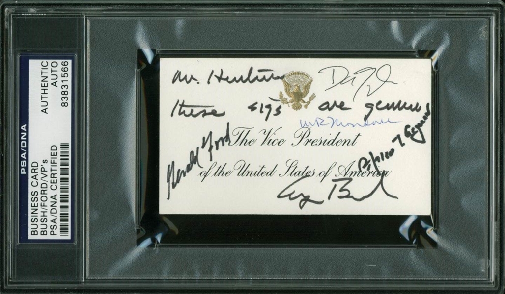 George H.W. Bush, Gerald Ford, and 3 Vice Presidents Signed VP Business Card (PSA/DNA Encapsulated)