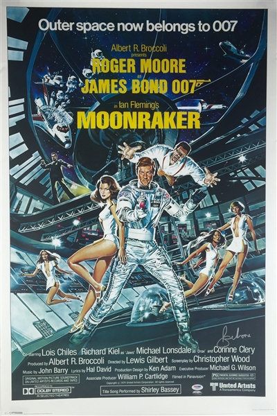 007 James Bond: Roger Moore Signed 24" x 36" Poster for "Moonraker" (#2)(PSA/DNA)
