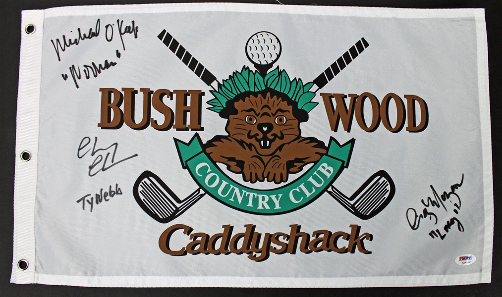 Chevy Chase, Cindy Morgan, & Michael OKeefe Signed "Bush Wood" Country Club Caddyshack Golf Flag (PSA/DNA)