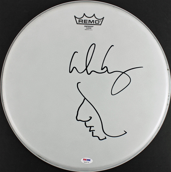 Alice Cooper In-Person Signed Drumhead with Hand Drawn Self-Portrait Sketch (PSA/DNA)