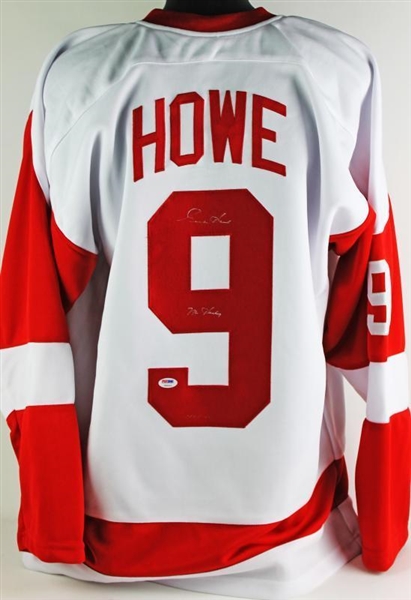 Gordie Howe Signed Red Wings White Jersey with "Mr. Hockey HOF 72" Inscription (PSA/DNA)