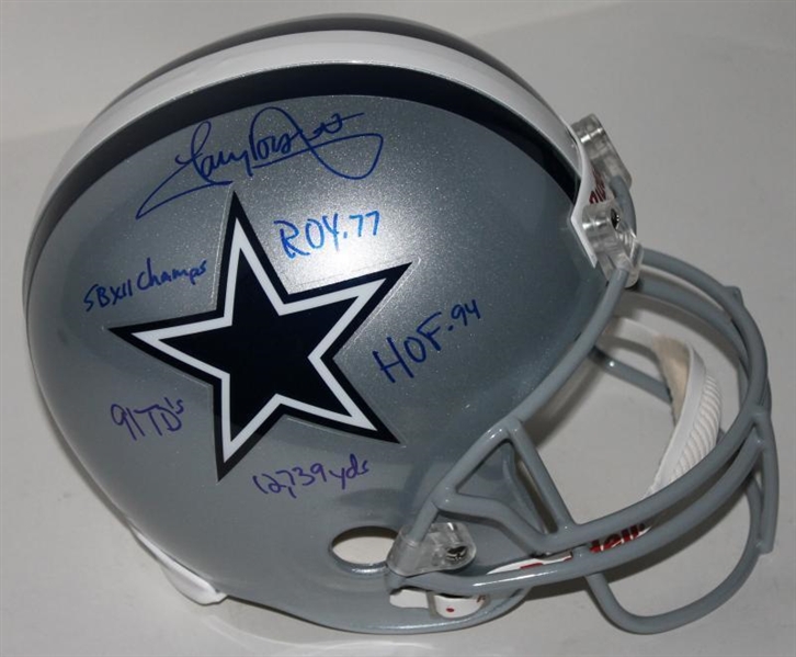 Tony Dorsett Signed Dallas Cowboys Full Sized Helmet with 5 Handwritten Stats (PSA/DNA)