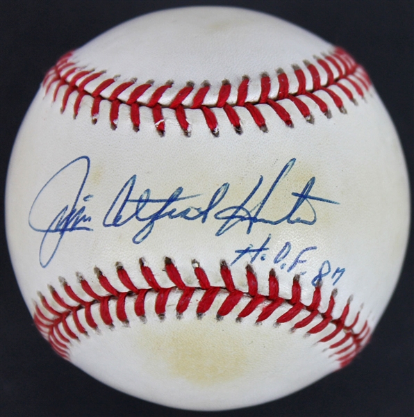 Jim "Catfish" Hunter Signed OAL Baseball w/ "HOF 87" Inscription (JSA)