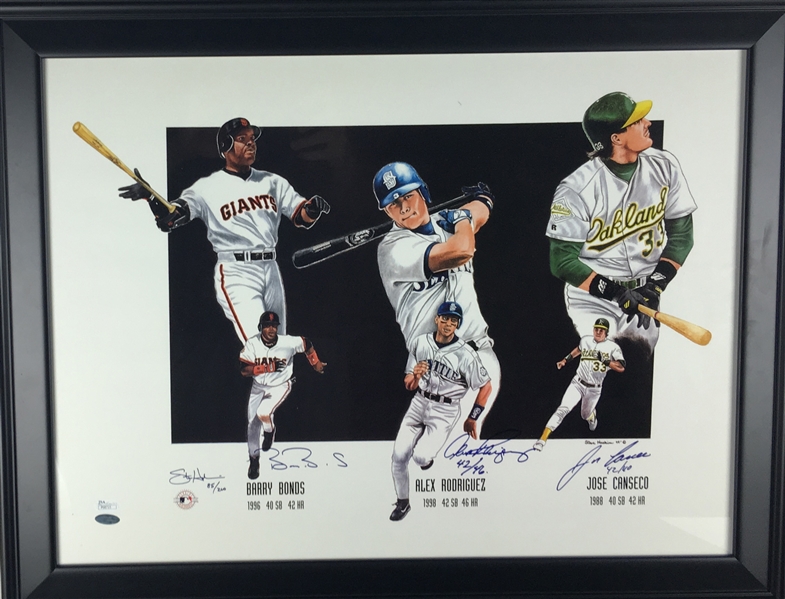 40/40 Club Limited Edition Signed 16" x 20" Display w/ Bonds, Canseco & A-Rod (Steiner & JSA)