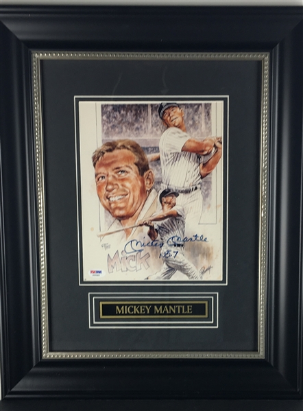 Mickey Mantle Signed 8" x 10" Framed Yankees Photograph w/ "No. 7" Inscription! (PSA/DNA)