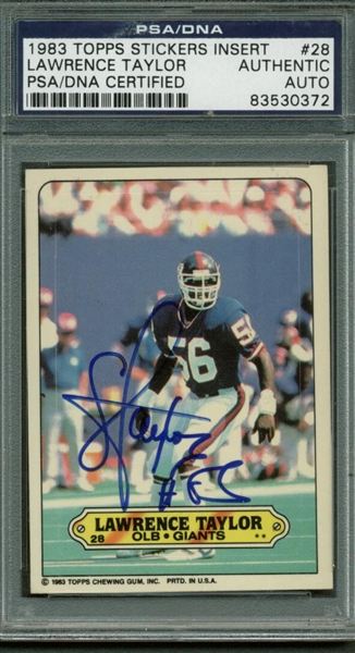 Lawrence Taylor Signed 1983 Topps Sticker Inserts #28 (PSA/DNA)