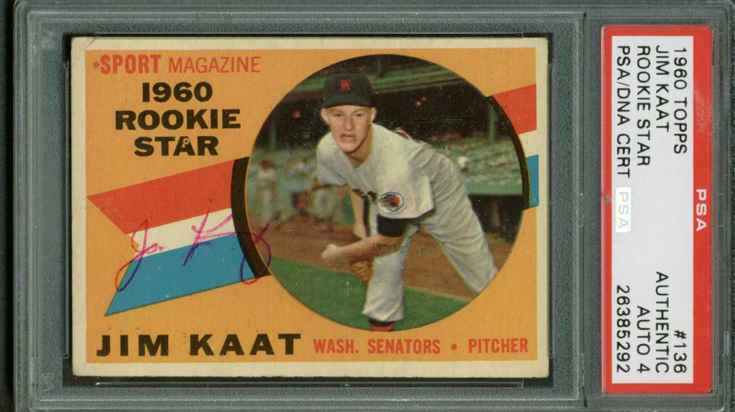 1960 Topps #136 Jim Kaat Signed Baseball Card PSA/DNA Graded 4