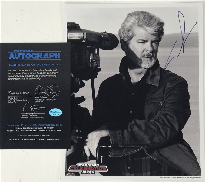 Star Wars: George Lucas Signed 8" x 10" B&W Photo from Star Wars Celebration Japan (Official Pix COA)