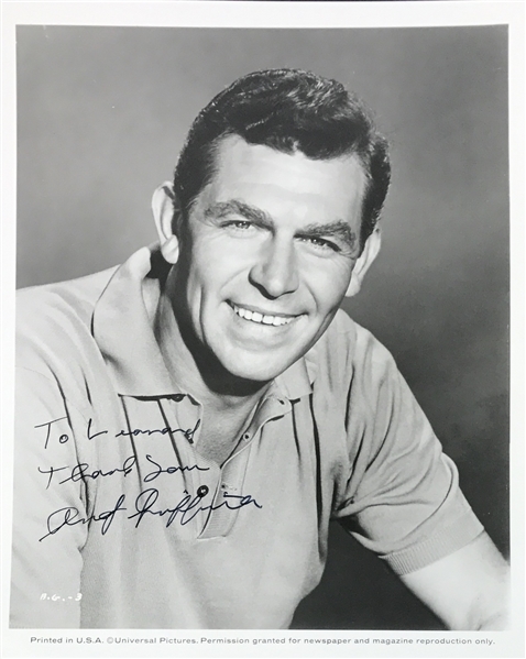 Andy Griffith Signed & Inscribed 8" x 10" B&W Portrait Photo (TPA Guaranteed)