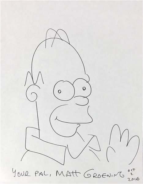 The Simpsons: Matt Groening Hand Drawn & Signed Homer Simpson Sketch (TPA Guaranteed)
