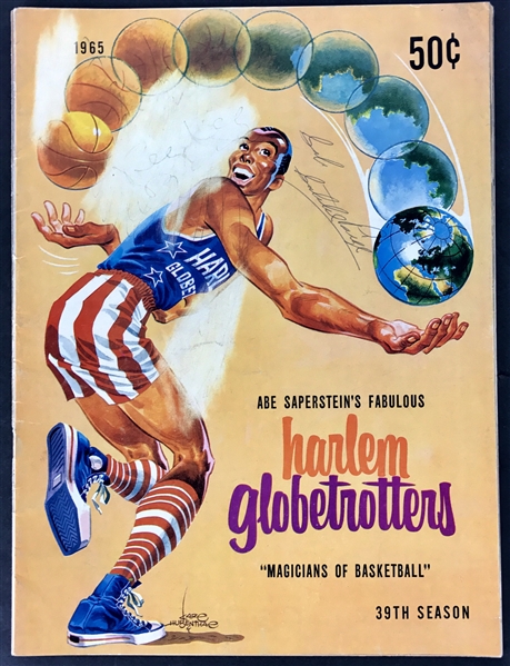 Satchel Paige Signed 1965 Harlem Globetrotters Program--From His Days with The Team! (PSA/DNA)