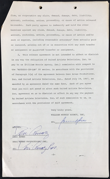 Desi Arnaz Signed Settlement Agreement with William Morris Agency (TPA Guaranteed)