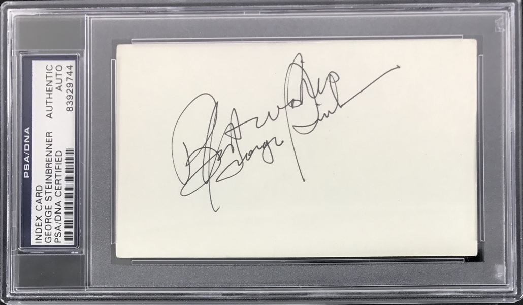 Yankees: George Steinbrenner Signed 3" x 5" Card (PSA/DNA Encapsulated)