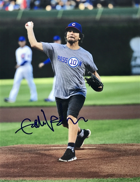 Eddie Vedder Signed 11" x 14" Color Photo Throwing Out Cubs First Pitch! (TPA Guaranteed)