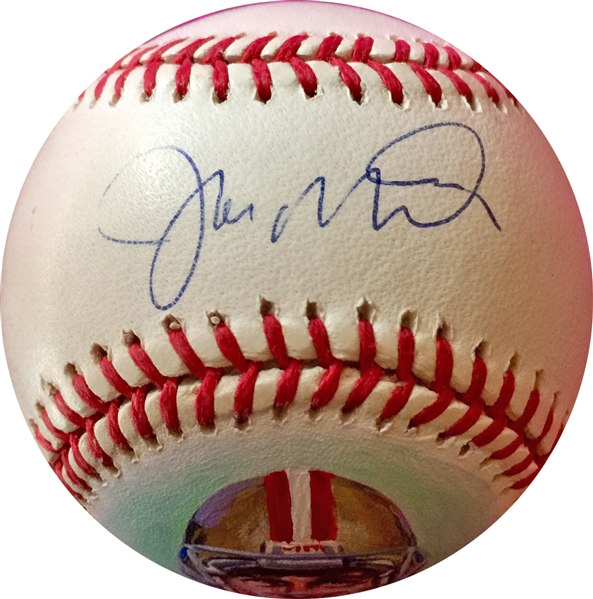 Joe Montana Signed ONL Baseball with Hand Painted Portrait (JSA)