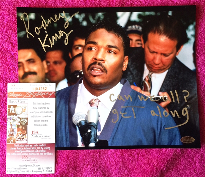 Rodney King Signed 8" x 10" Color Photo with "Cant We All Get Along?" Inscription (JSA)