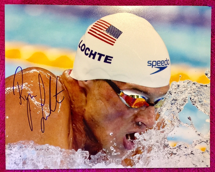 Olympics: Ryan Lochte Signed 8" x 10" Color Photo with Signing Pic (TPA Guaranteed)