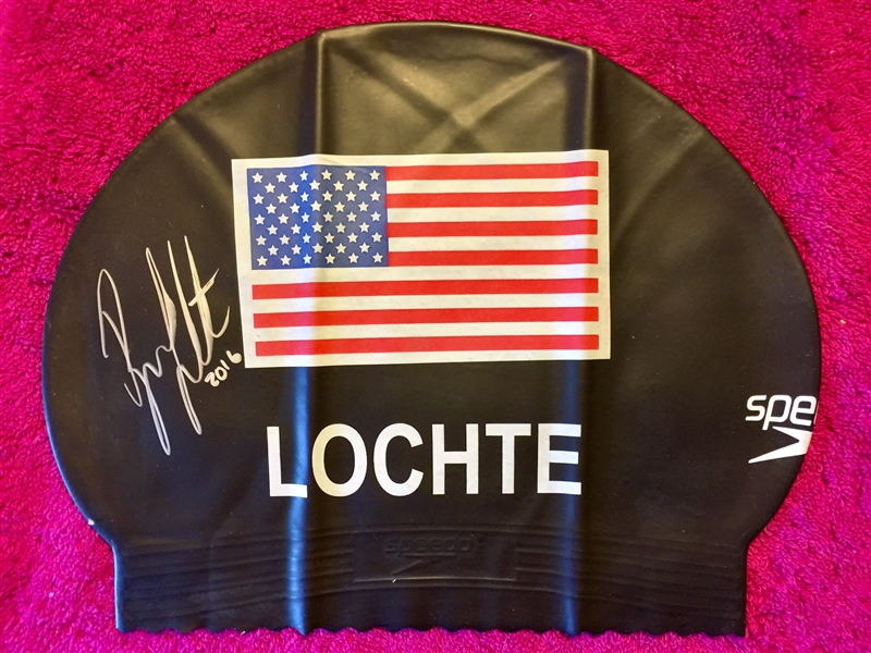 Olympics: Ryan Lochte Signed Olympic Style Swim Cap (Black)(TPA Guaranteed)