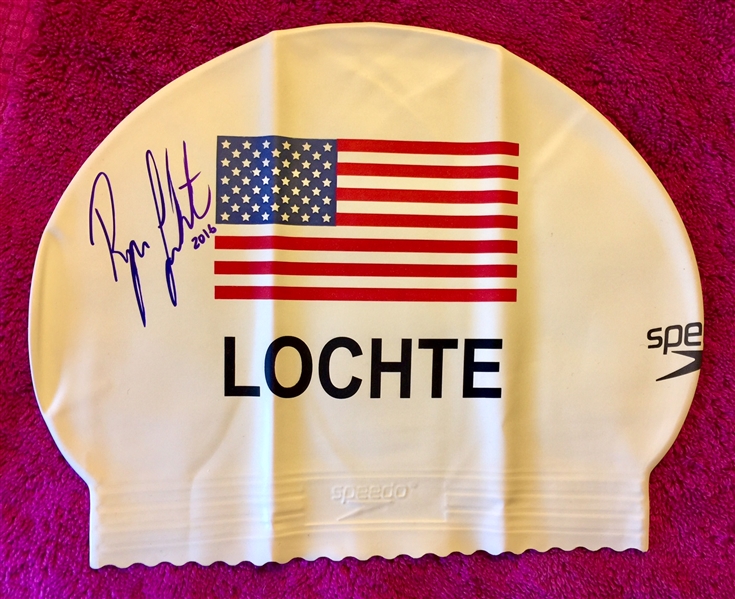 Olympics: Ryan Lochte Signed Olympic Style Swim Cap (White)(TPA Guaranteed)