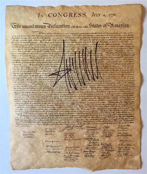 President Elect Donald Trump Signed 11.75" x 14.5" Declaration of Independence Printing (Beckett/BAS)