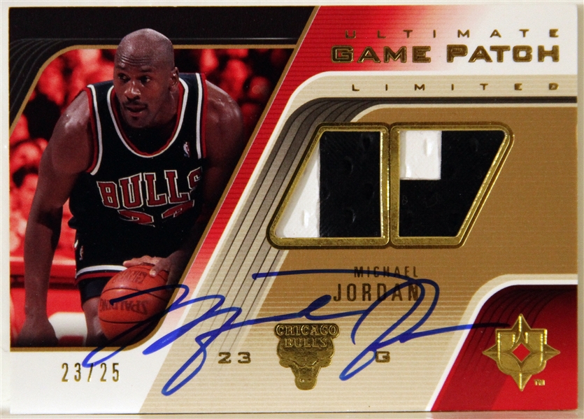 2004-05 Michael Jordan Rare Signed Upper Deck Ultimate Collection Game Patch Ltd Ed Swatch Card (#23/25)(UDA)