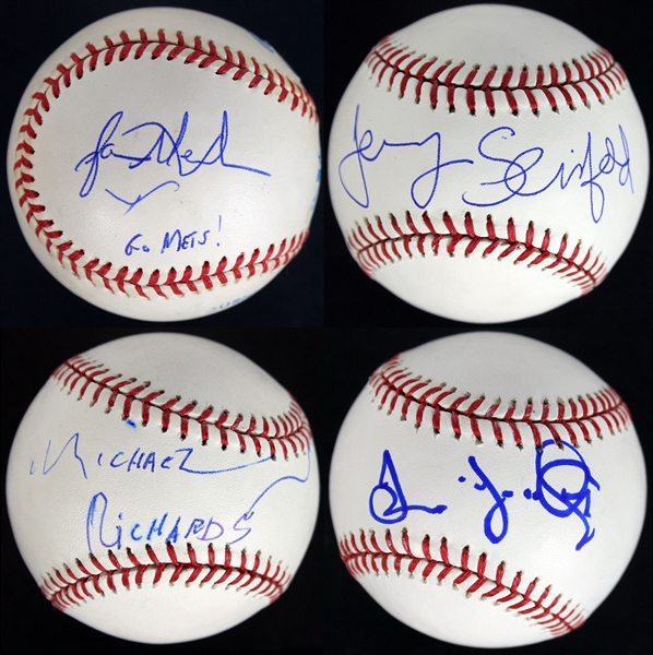 Lot of Four Seinfeld Cast Signed OML Baseballs w/ Seinfeld, Alexander, Louis-Dreyfus, and Richards!