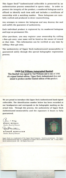 Lot Detail - Ted Williams Signed Limited Edition ".406" Baseball (Upper ...