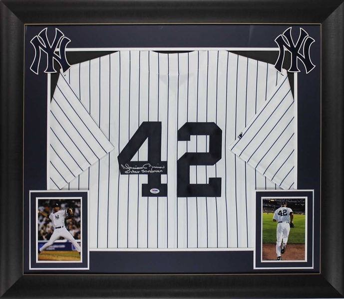 Mariano Rivera Signed New York Yankees Jersey w/ "Enter Sandman" Inscription in Custom Framed Display (PSA/DNA)