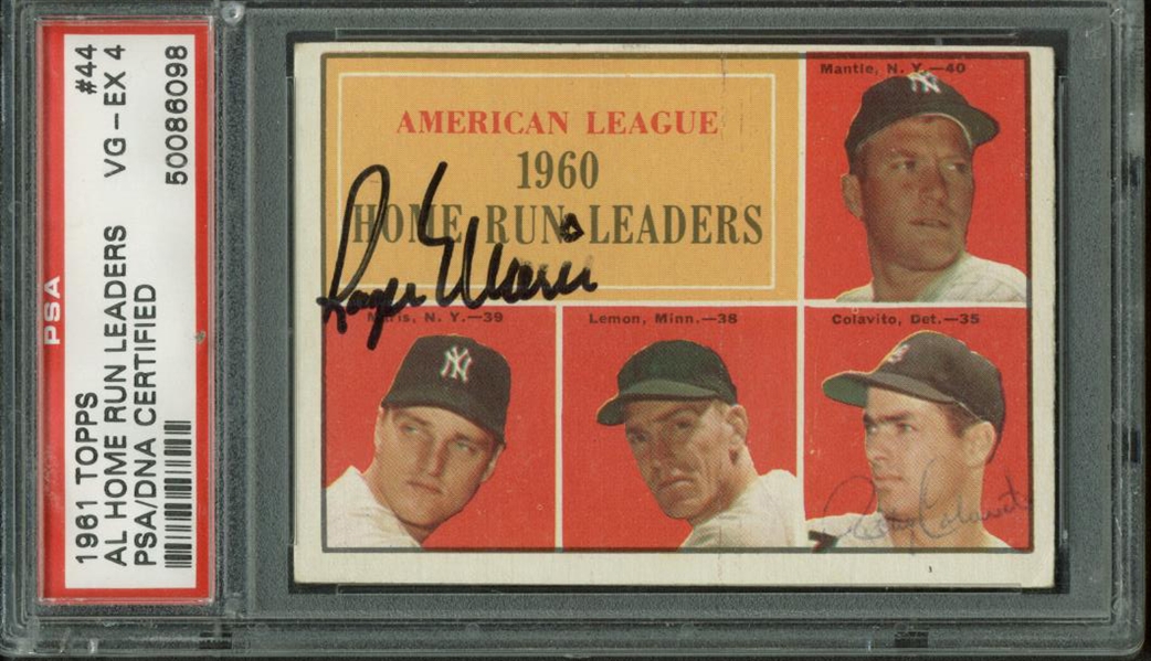 Roger Maris Signed 1961 Topps AL Home Run Baseball Card (PSA/DNA Encapsulated)