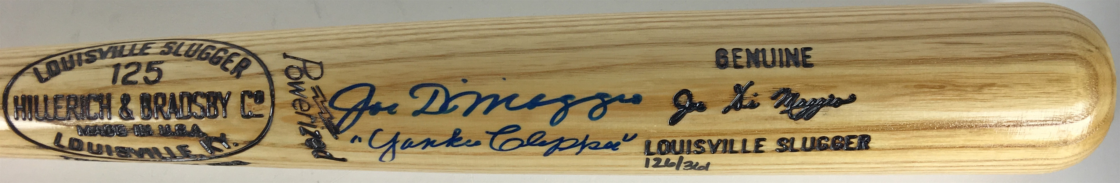 Joe DiMaggio Near-Mint Signed "Yankee Clipper" Baseball Bat (JSA)