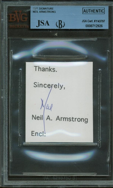 Apollo 11: Neil Armstrong Signed 2" x 2" Personal Note (JSA Beckett Encapsulated)