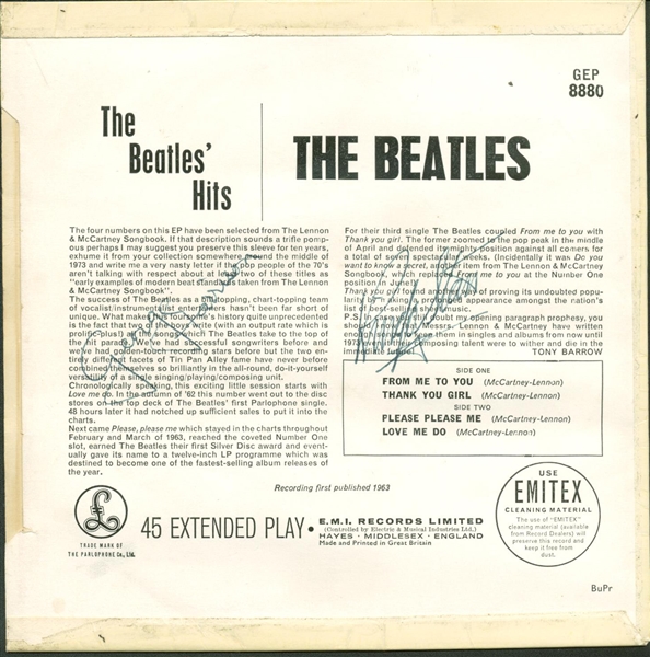 The Beatles: George Harrison & Ringo Starr Dual Signed "The Beatles Hits" 45 Album (PSA/DNA & Tracks)