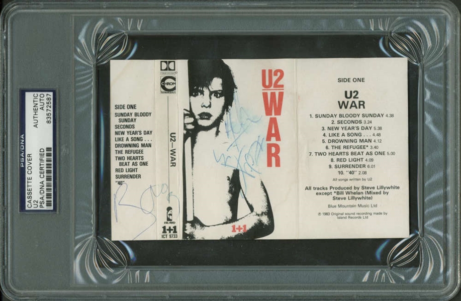 U2: Band Signed "War" Original Cassette Tape Cover w/ Bono, Edge, and Clayton (PSA/DNA Encapsulated)