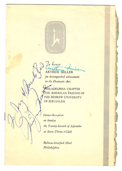 Marilyn Monroe and Arthur Miller Dual Signed 9" x 7" Jewish Program Page (PSA/DNA)