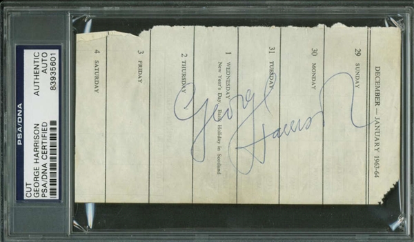 George Harrison Signed 3" x 5" December 1963 Album Page (PSA/DNA Encapsulated)