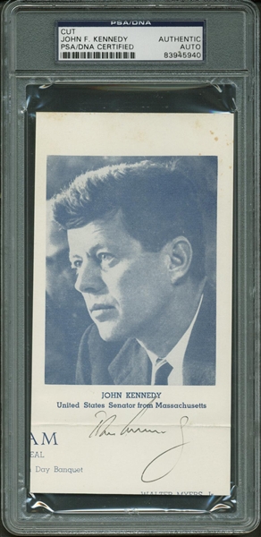 President John F. Kennedy Signed 2.5" x 5.5" United States Senator Program Photo (PSA/DNA Encapsulated)