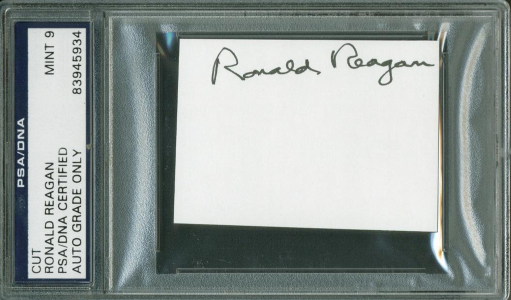 President Ronald Reagan Near-Mint Signed 2" x 3" Album Page PSA/DNA Graded MINT 9!
