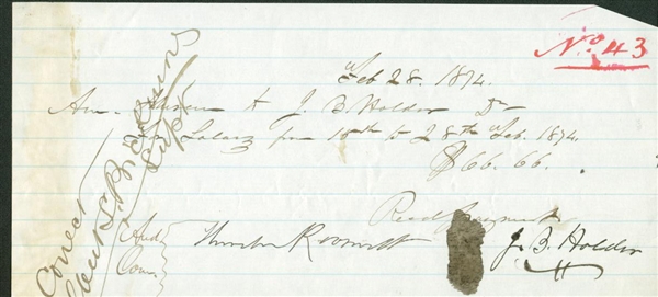 President Theodore Roosevelt Signed 1874 Receipt (TPA Guaranteed)
