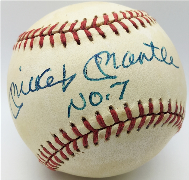 Mickey Mantle Signed & inscribed “No.7” OAL Baseball (JSA)