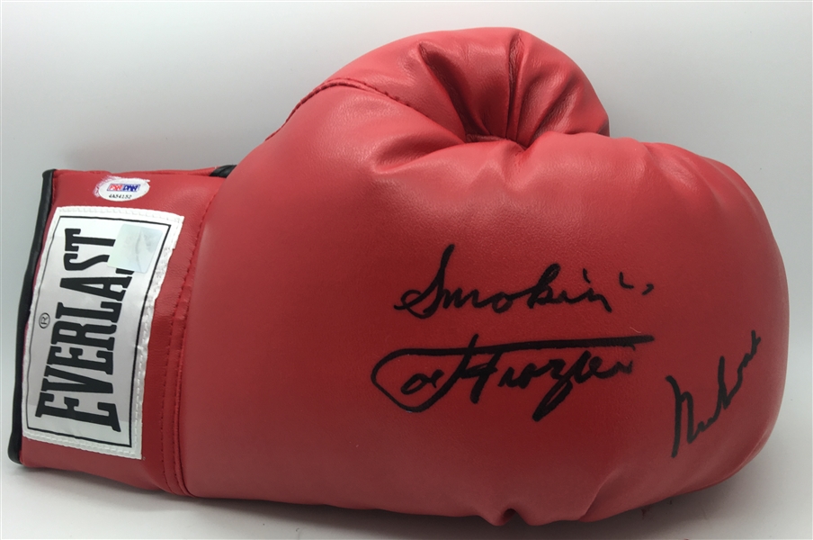 Muhammad Ali & Joe Frazier Dual Signed Red Everlast Boxing Glove (PSA/DNA)