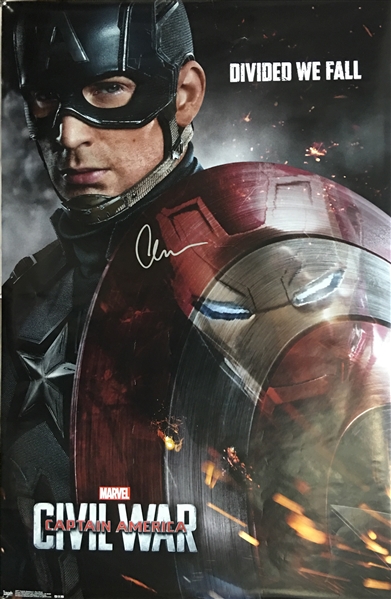 Chris Evans Signed 28" x 36" Capitan America Civil War Movie Poster (TPA Guaranteed)
