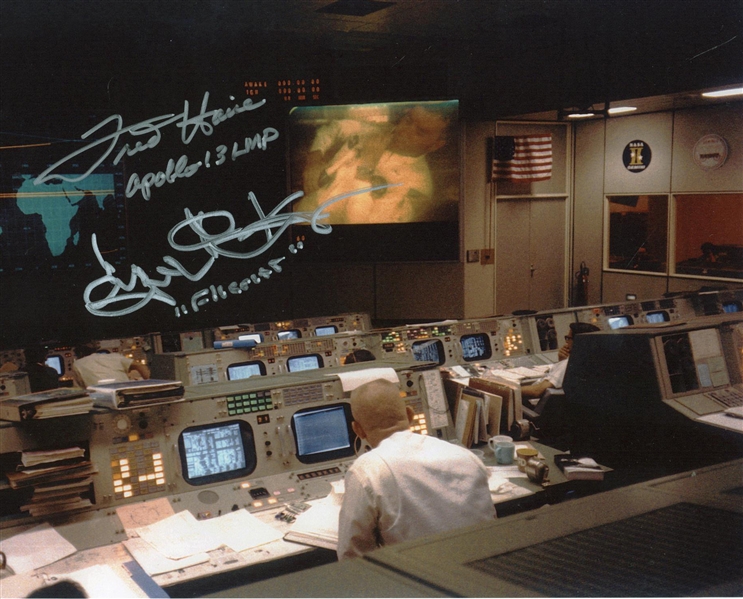 Apollo 13 Mission Control Signed 8" x 10" Photo w/ Haise & Kranz (PSA/JSA Guaranteed)